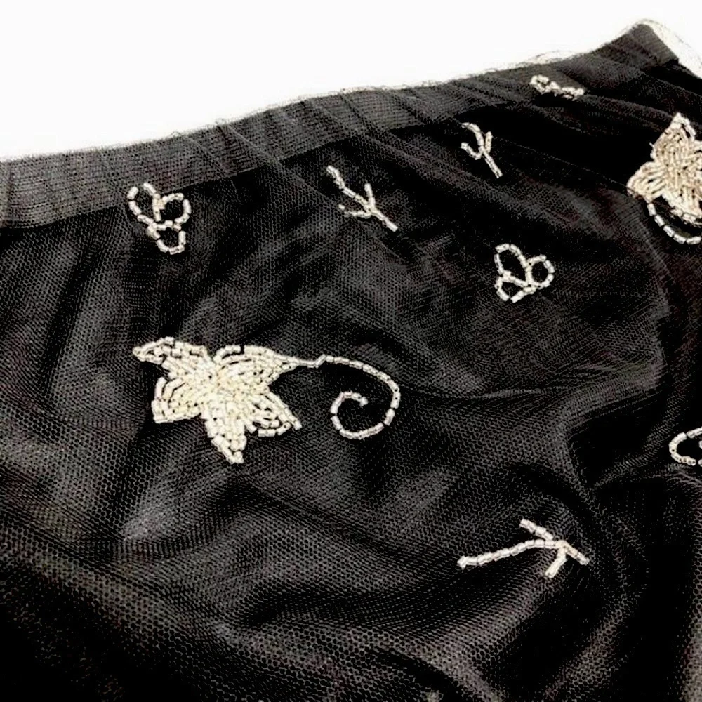 Mieeion Black Hand Beaded Intricate Boho Floral Mini Skirt Size S NWT
